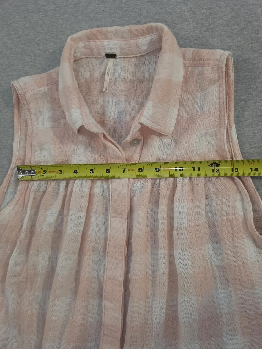 Free People Pink & White Plaid Sleeveless Button-Down Top